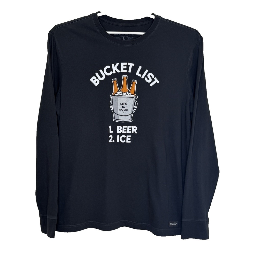 Life Is Good T-Shirt Mens Large Crusher-Lite Crew Neck Long Sleeve "Bucket List"